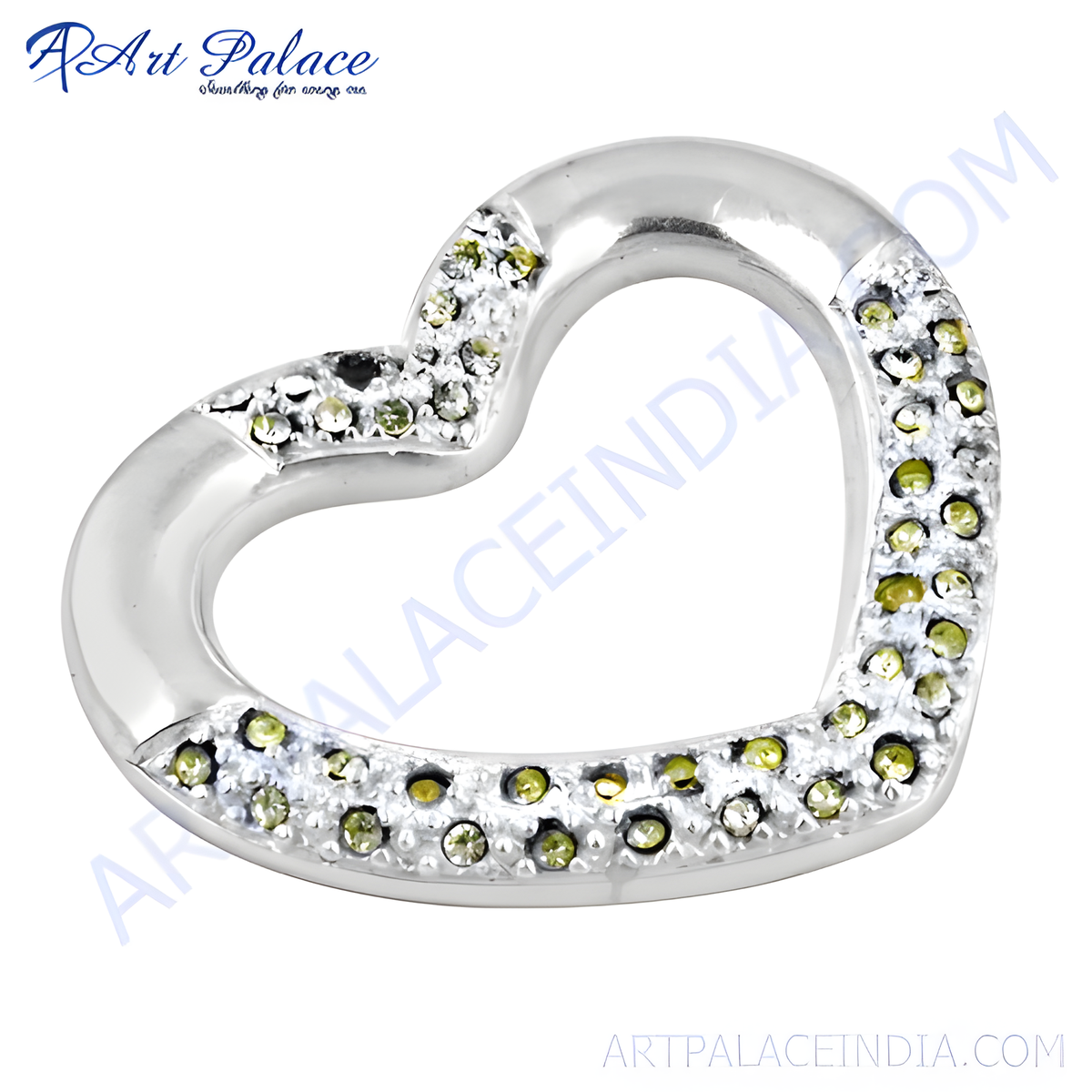 925 sterling silver heart pendant with green gemstones, ideal for women and gifting