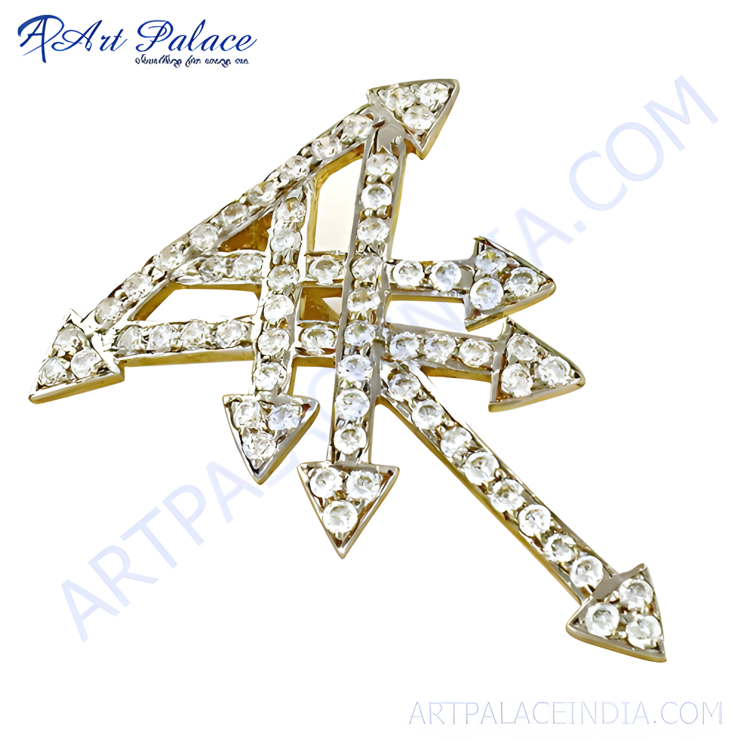 gold plating finish diamond arrow brooch with clear diamonds, perfect for women's jewelry collection.