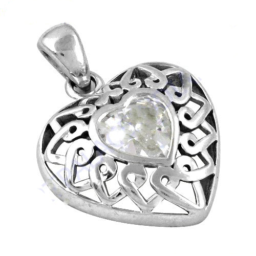 925 Silver Heart Pendant with Cubic Zirconia | Women's Gift