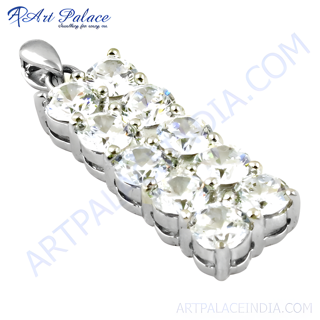 925 sterling silver pendant featuring sparkling cubic zirconia stones in a rectangular shape.