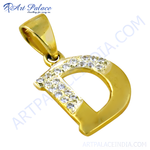 将图像加载到图库查看器中， gold plating letter D pendant with sparkling cubic zirconia stones, perfect for women's jewelry.
