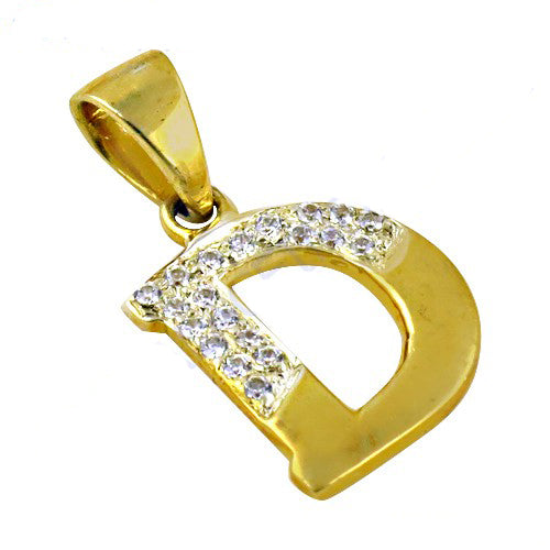 Gold plating letter d pendant with cubic zirconia | women's jewelry