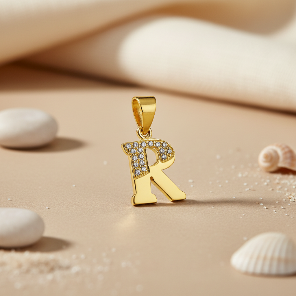 gold plating Plated Cubic Zirconia Letter R Pendant | Gift for Her