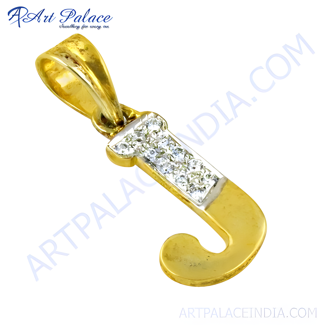 gold plating initial J pendant with pavé diamonds, a stunning and personalized piece of jewelry.
