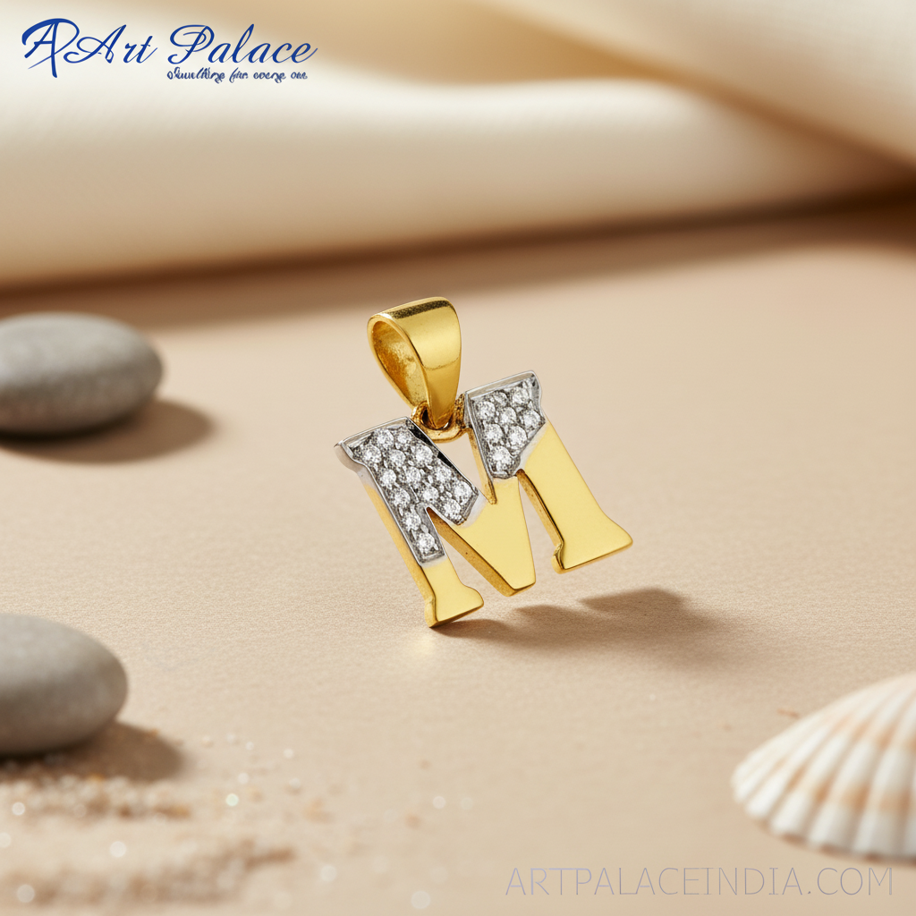 gold plating Diamond Initial M Pendant | gold plating Letter Necklace for Women