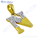 将图像加载到图库查看器中， gold plating letter N pendant with diamond accents on a white background, a stylish initial jewelry.
