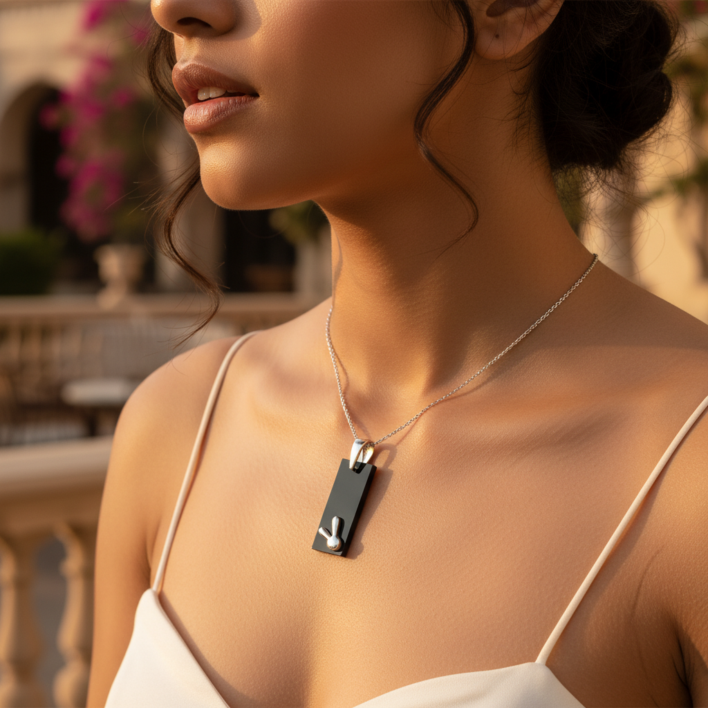 Colgante de conejo de plata con ónix negro | Joyería de moda para mujer