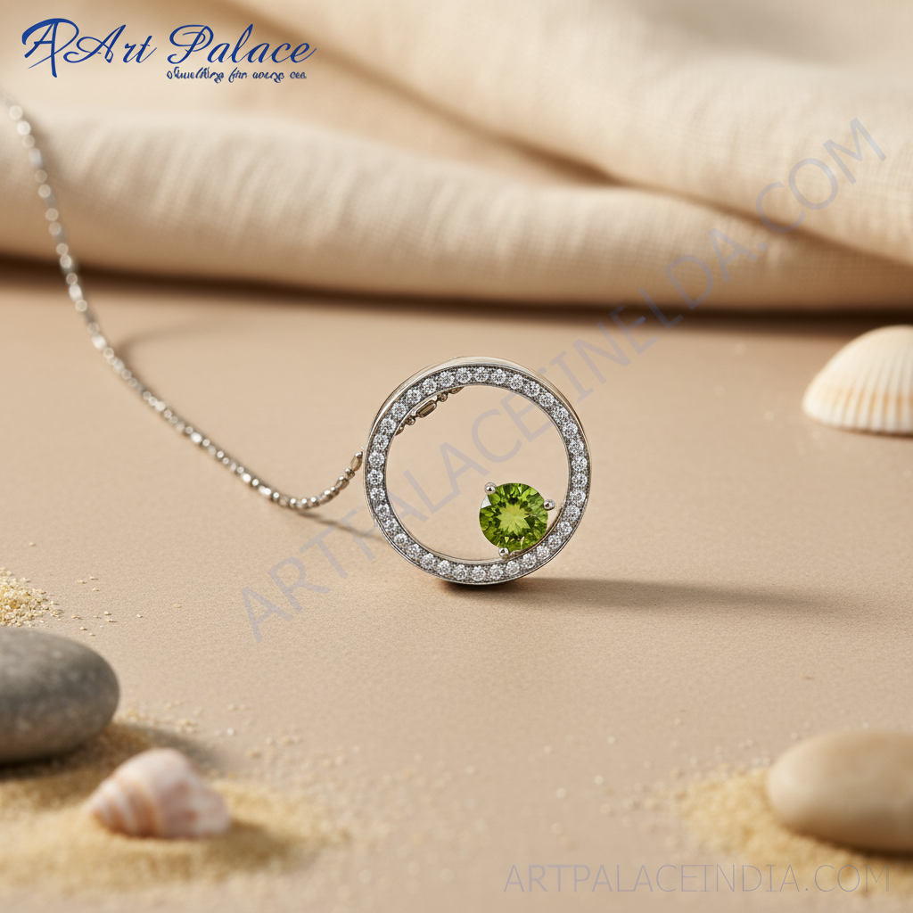 925 Silver Peridot Halo Pendant Necklace for Women | Gift Jewelry