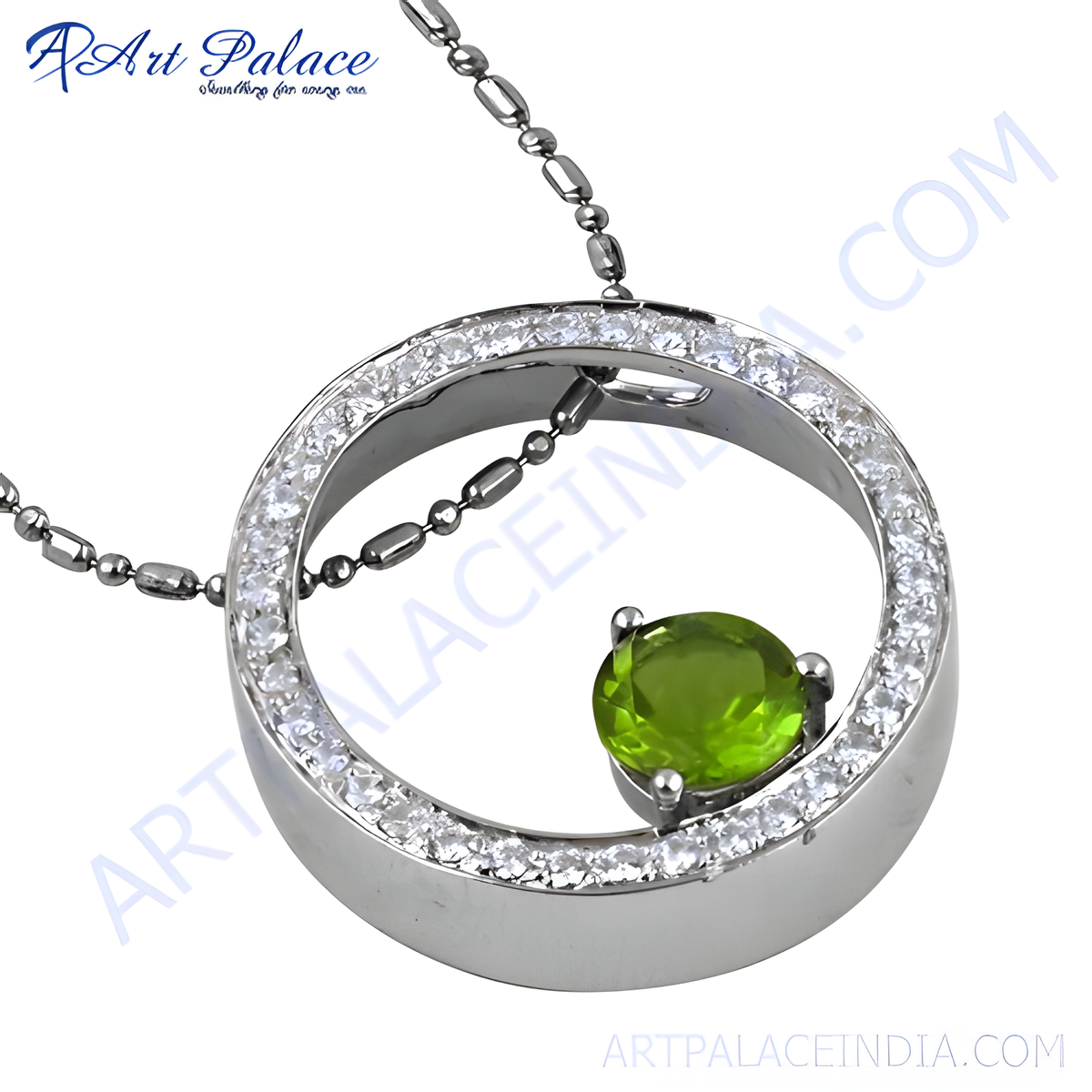 Sterling silver peridot halo pendant necklace, featuring a vibrant green gemstone with silver chain
