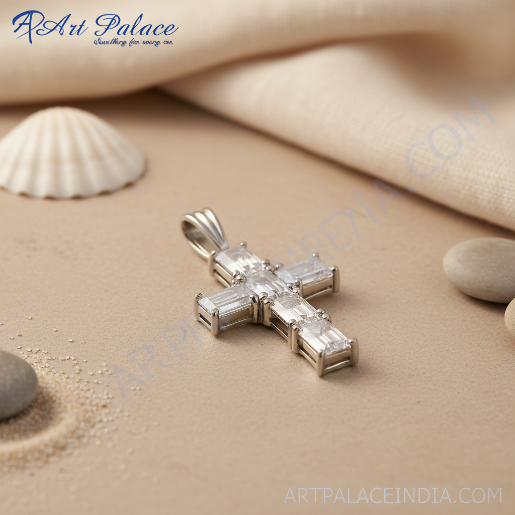 Silver Cubic Zirconia Cross Pendant for Women | Daily Wear