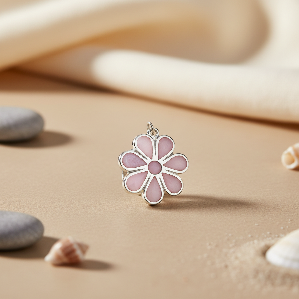 925 Silver Pink Flower Pendant | Mother of Pearl Jewelry