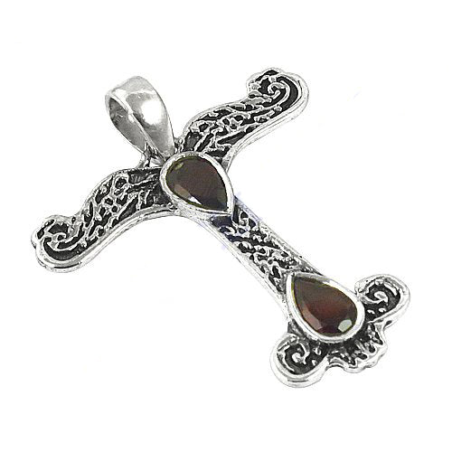 925 Silver Garnet Cross Pendant for Women | Religious Jewelry