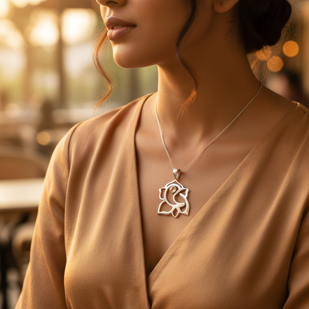 925 Silver Citrine Pendant | Women's Jewelry | Gift