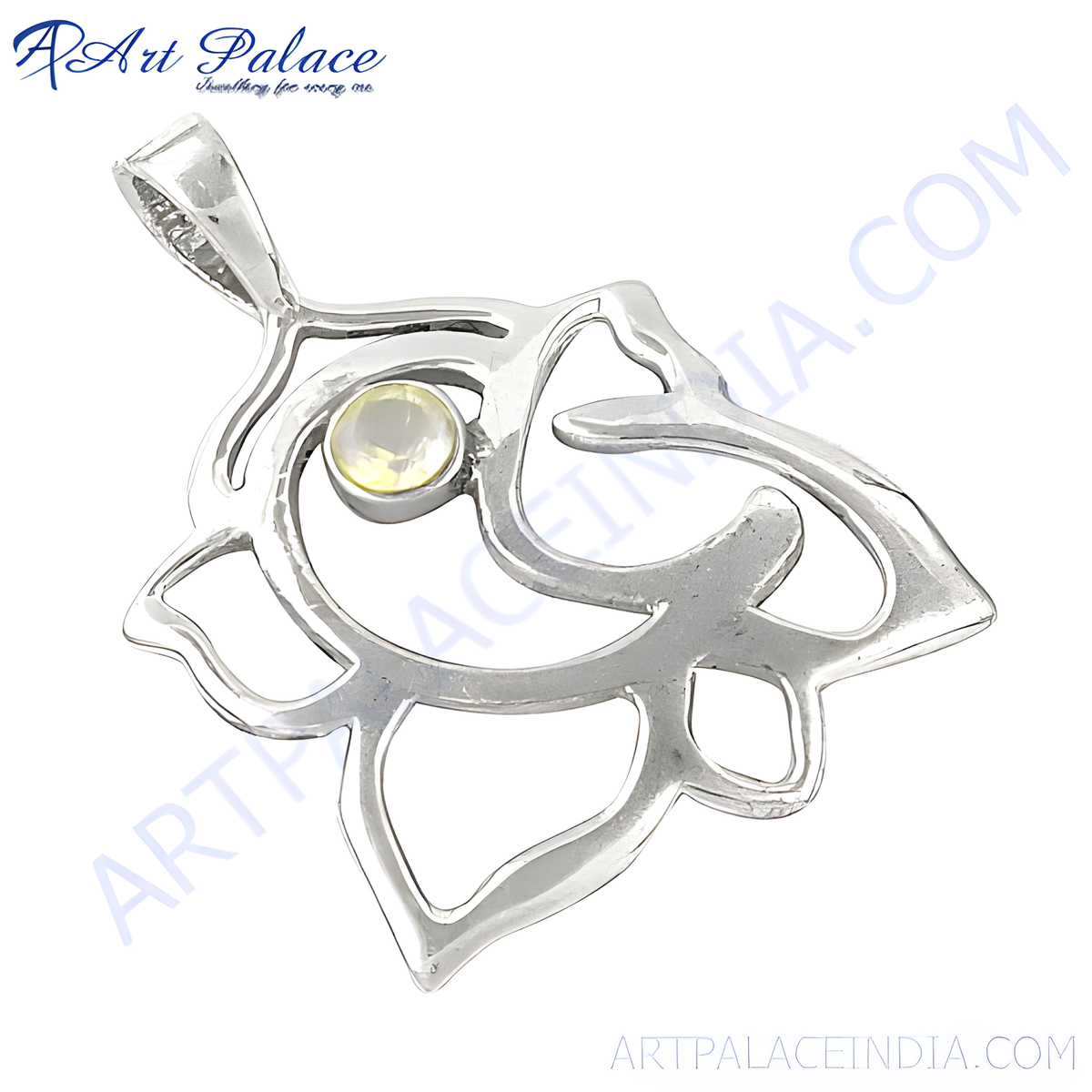 925 sterling silver pendant with a yellow citrine gemstone in a unique openwork design