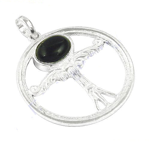 925 Silver Onyx Stone Pendant for Women | Peace Sign Jewelry