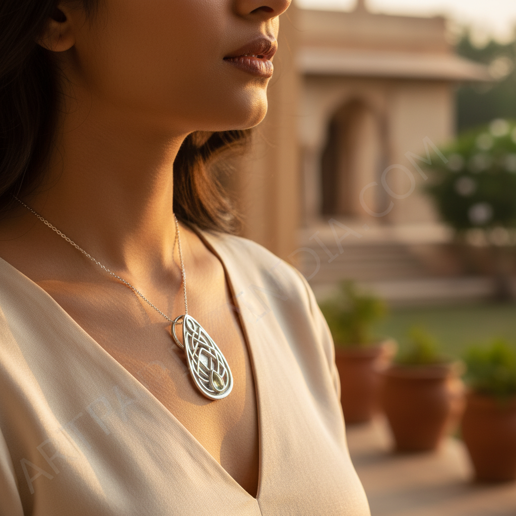 925 Silver Celtic Pendant with Green Gemstone | Women's Jewelry