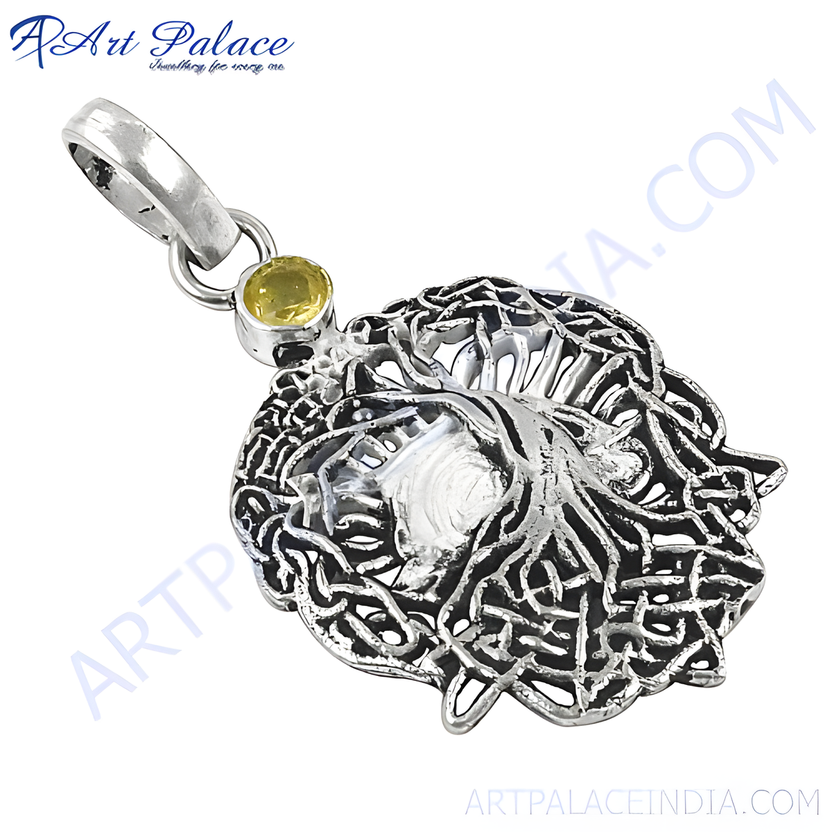 925 sterling silver tree of life pendant with yellow gemstone for women