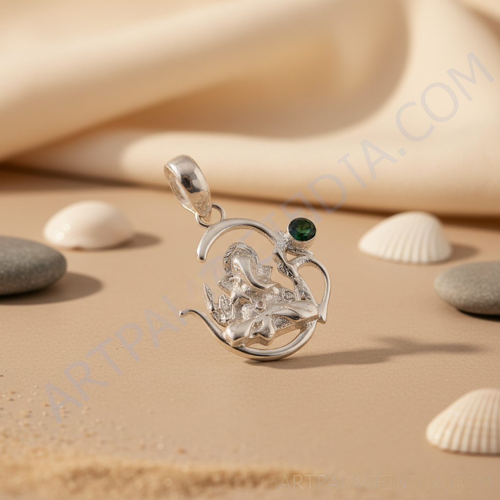 925 silver ganesha pendant with emerald for women
