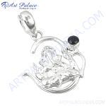 Load image into Gallery viewer, Sterling silver Ganesha pendant with an emerald gemstone, perfect for women.
