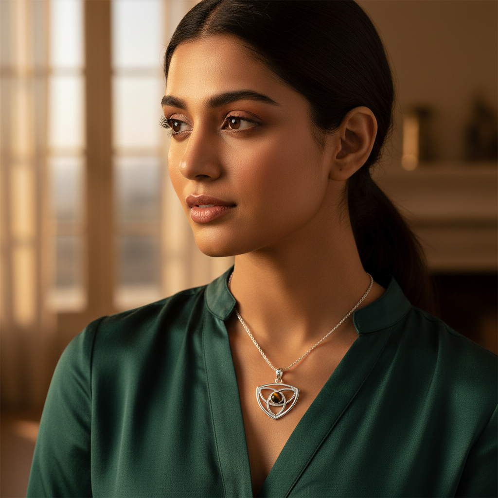 Colgante de ojo de tigre de plata 925 para mujer | Regalo para uso diario