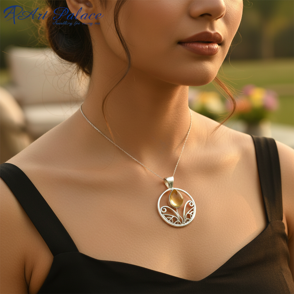 925 Silver Citrine Pendant for Women | Gemstone Jewelry