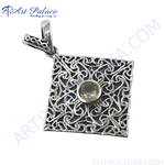 Load image into Gallery viewer, 925 sterling silver square filigree pendant with green gemstone center
