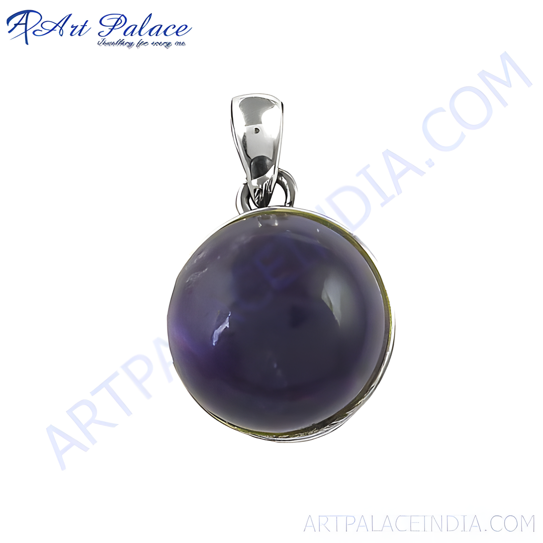 925 sterling silver amethyst pendant with a large, round purple gemstone center, ideal for women's jewelry.