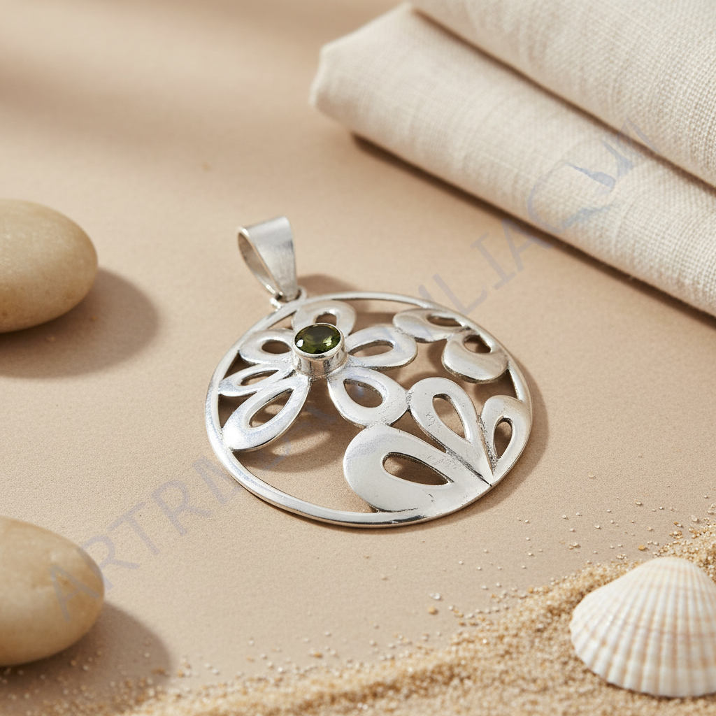 925 silver flower pendant with gemstone | women's jewelry gift