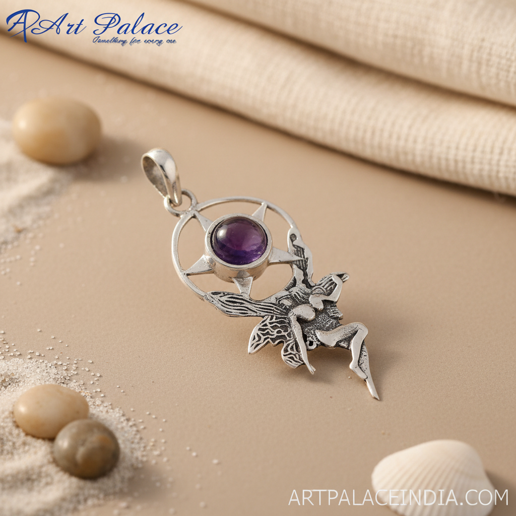 925 silver fairy pendant with amethyst stone for women