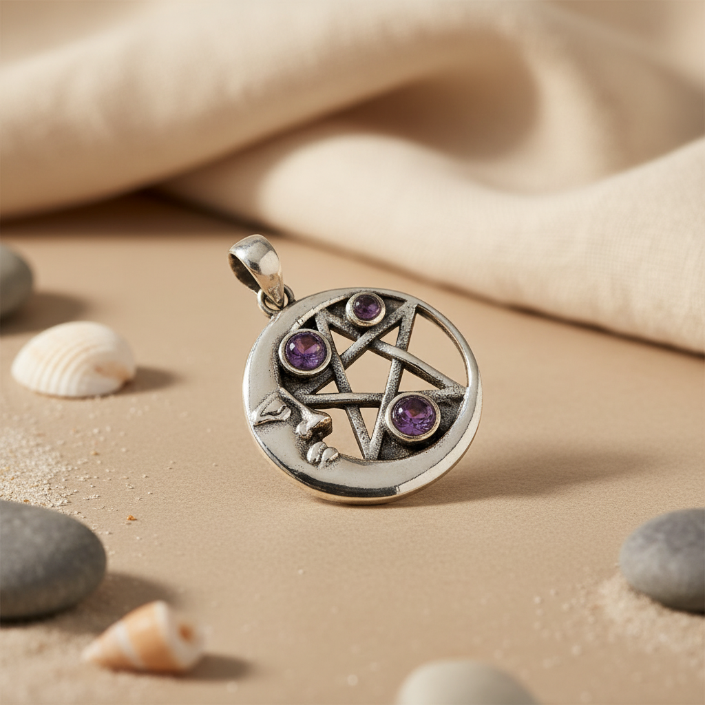 925 Silver Pentagram Pendant with Amethyst | Witchcraft Jewelry
