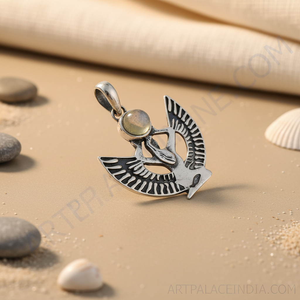 Colgante egipcio alado de plata 925 para mujer | Joyería de piedra lunar
