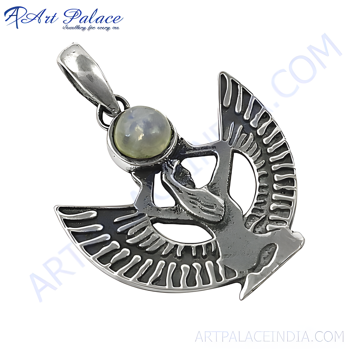 925 sterling silver egyptian winged pendant with a moonstone gemstone, silver jewelry