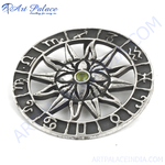 将图像加载到图库查看器中， 925 sterling silver zodiac pendant with a green gemstone center and detailed astrological symbols.
