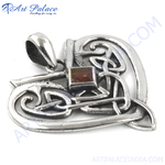Load image into Gallery viewer, 925 sterling silver Celtic knot pendant with a brown square gemstone.
