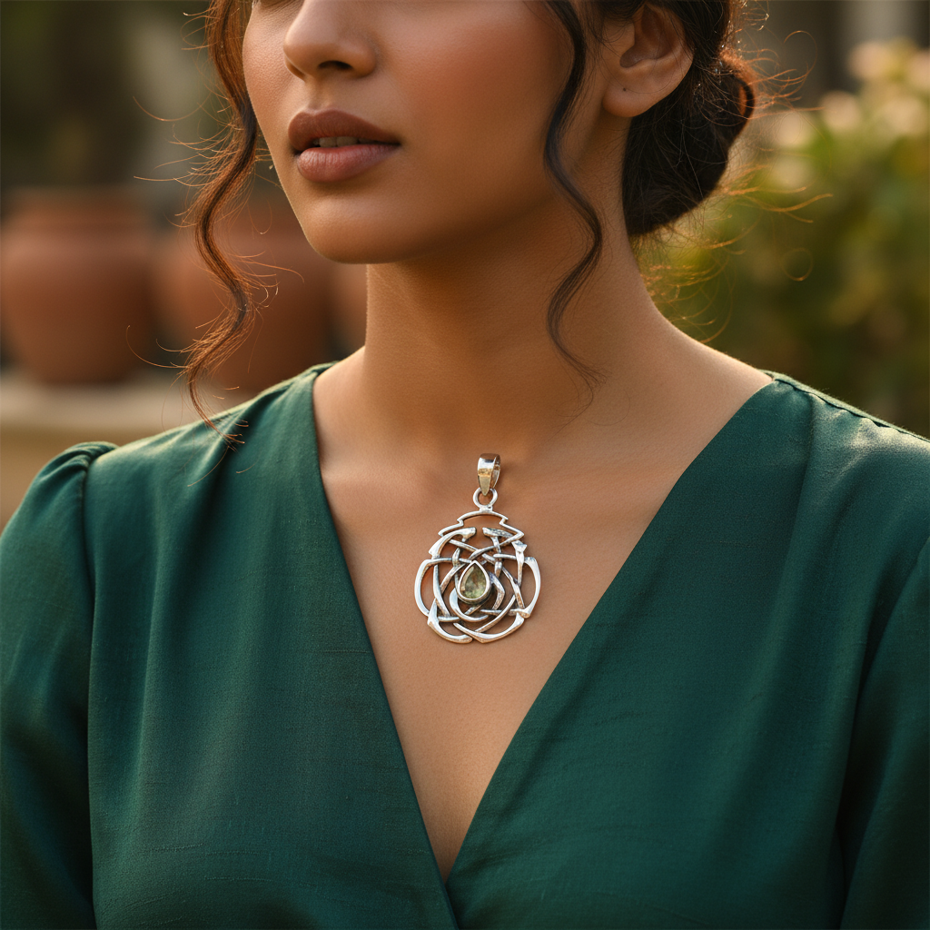 925 Silver Celtic Knot Pendant | Pear Gemstone | Women's Jewelry