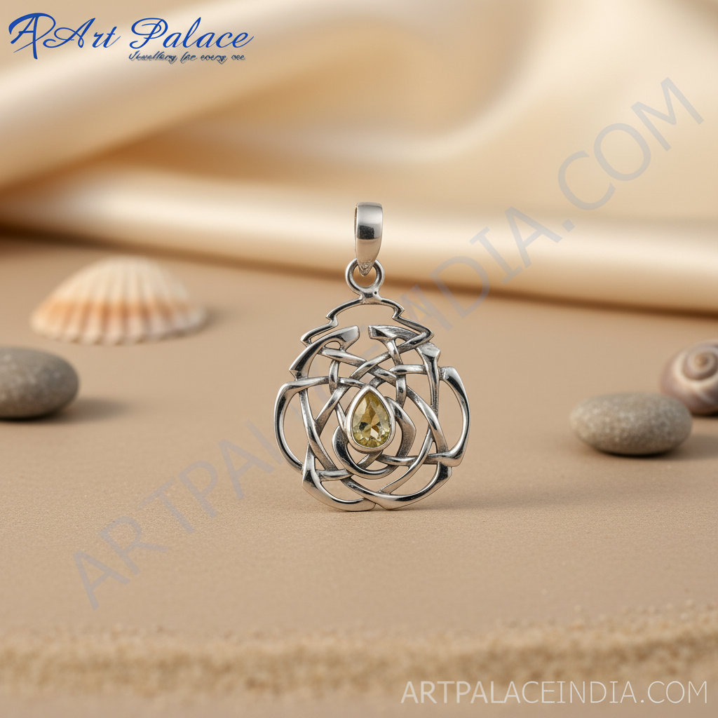 925 Silver Celtic Knot Pendant | Pear Gemstone | Women's Jewelry