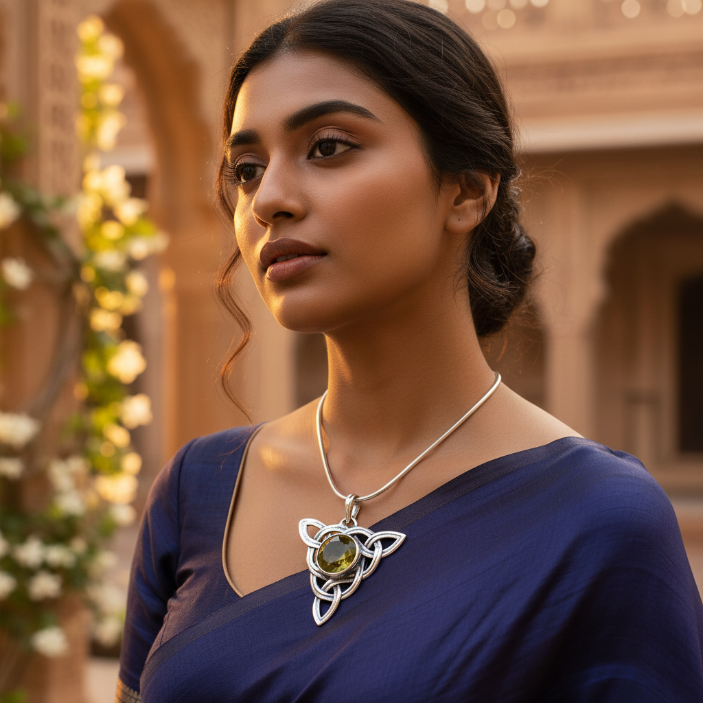 925 Silver Celtic Knot Pendant with Citrine Gemstone | Women's Gift