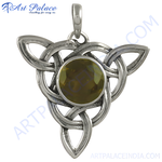 Load image into Gallery viewer, 925 sterling silver Celtic knot pendant with a round citrine gemstone center, women's jewelry.
