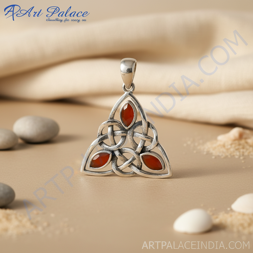 925 Sterling Silver Celtic Knot Pendant | Red Gemstone | Women's Jewelry