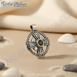 Load image into Gallery viewer, 925 Silver Celtic Cross Pendant | Green Gemstone | Religious Gift
