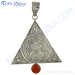 Load image into Gallery viewer, Sterling silver Celtic knot pendant with a carnelian gemstone, a unique and eye-catching design.
