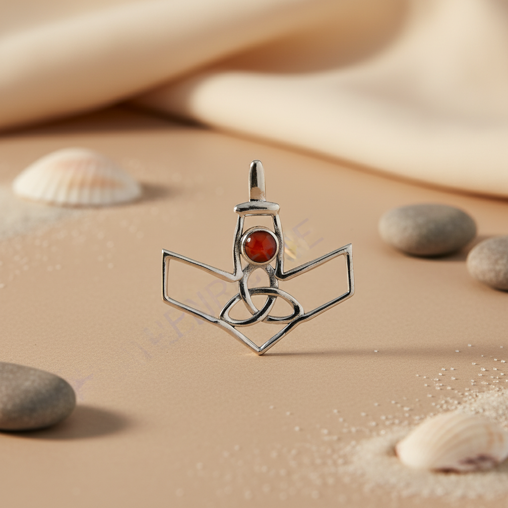925 Silver Celtic Pendant with Red Gemstone for Women