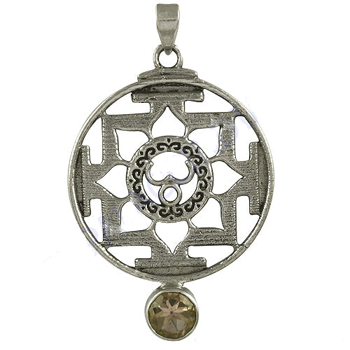 925 Silver Om Symbol Pendant with Citrine | Spiritual Jewelry