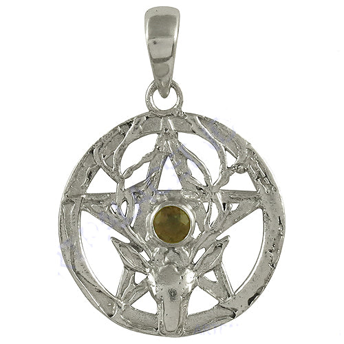 925 Silver Pentagram Deer Pendant | Green Gemstone Jewelry