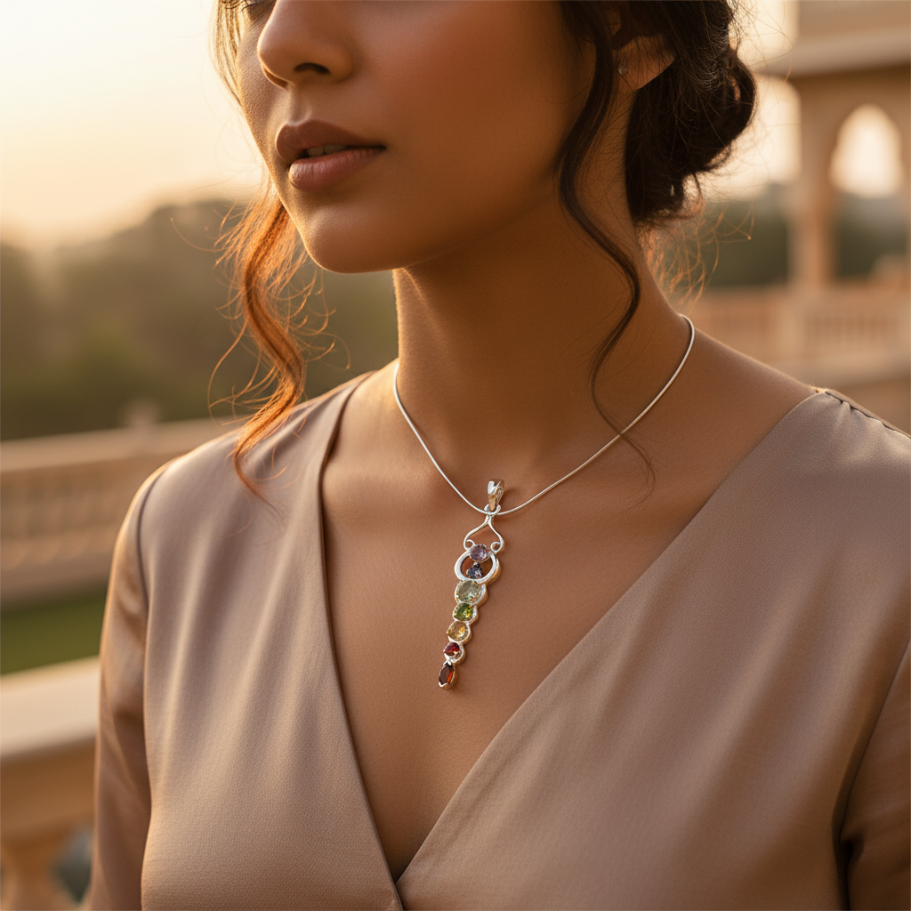 925 Silver Chakra Pendant Necklace | Gemstone Jewelry for Women