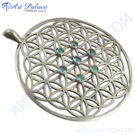 Load image into Gallery viewer, 925 sterling silver flower of life pendant with blue gemstones, a beautiful piece of jewelry
