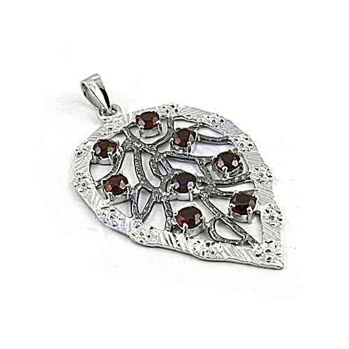 925 Silver Garnet Leaf Pendant for Women | Gemstone Jewelry