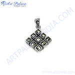 Load image into Gallery viewer, 925 sterling silver marcasite pendant with square design for women, silver marcasite pendant
