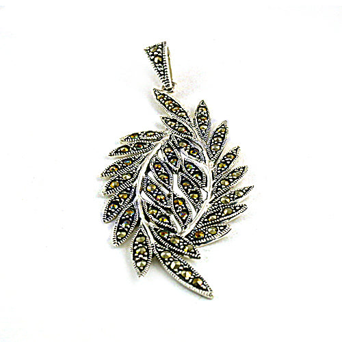 925 Silver Marcasite Leaf Pendant | Women's Fashion Jewelry
