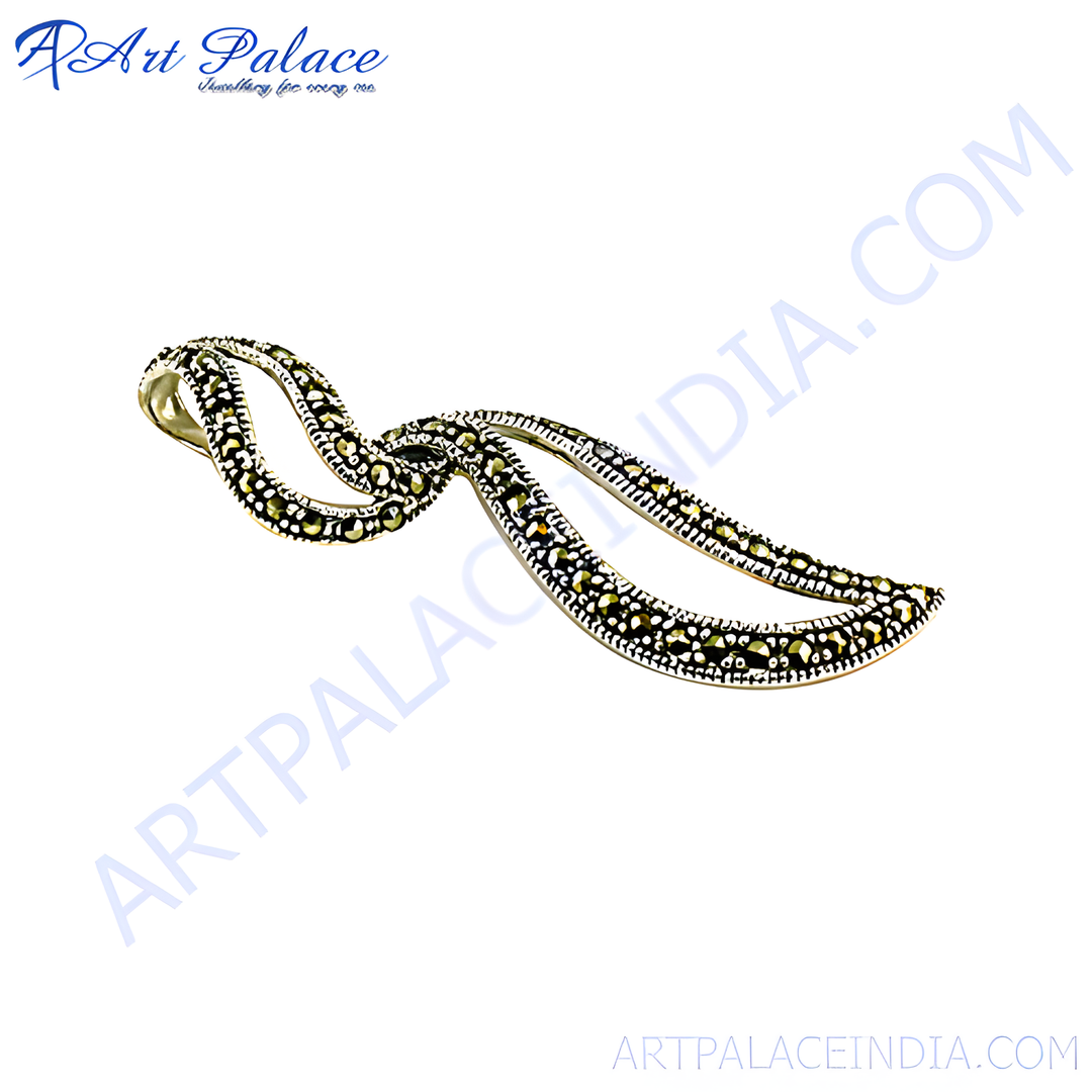 925 sterling silver pendant with marcasite stones. Elegant silver charm pendant for women.